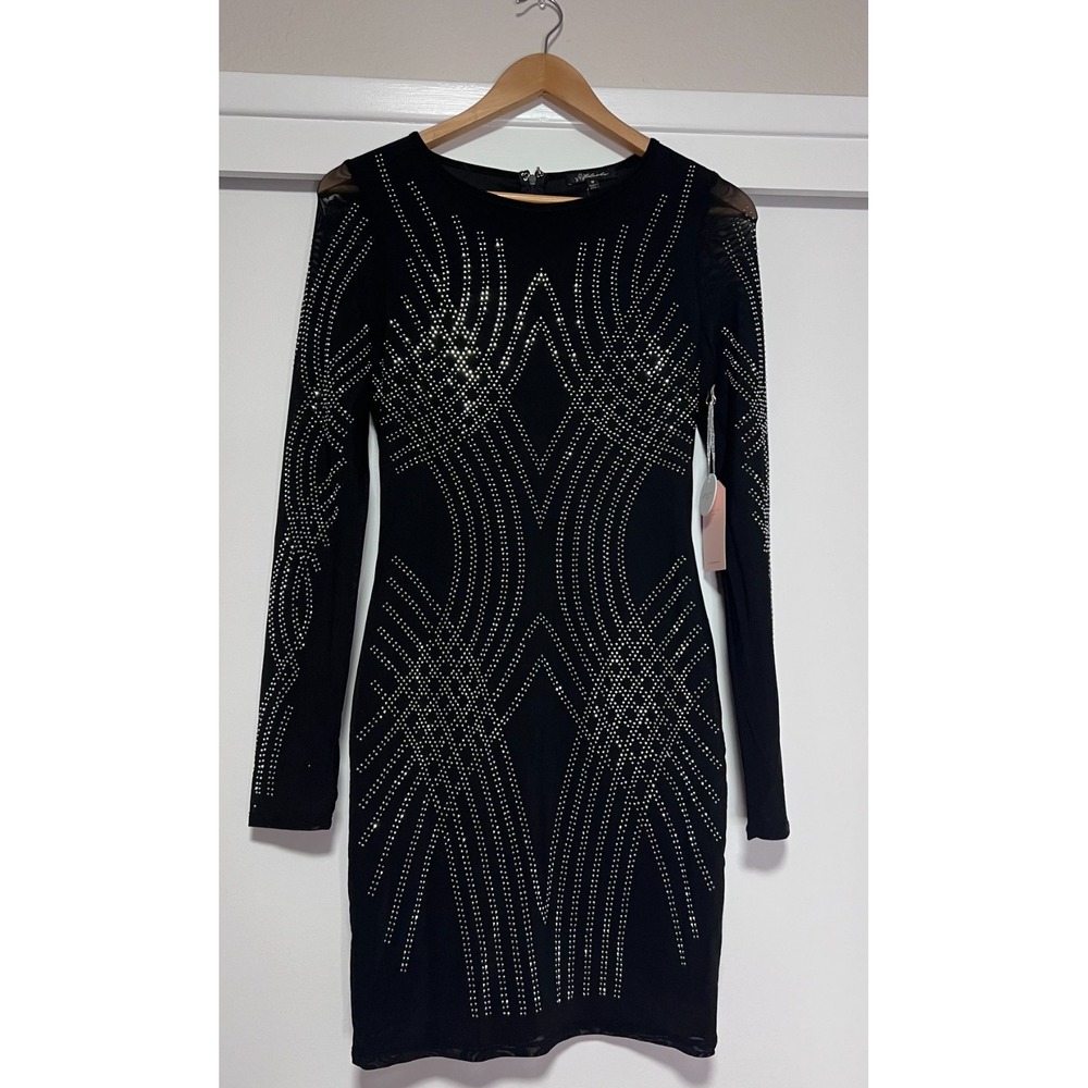 Blashe Los Angeles Black Studded Bodycon Dress Size M Long Sleeve Mesh NWT